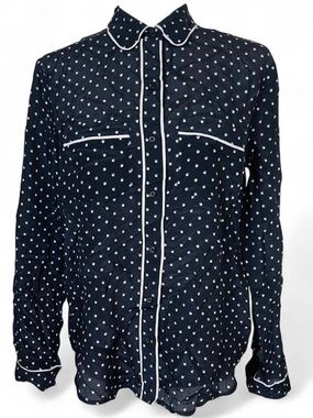 Ann Taylor Size Small S 100% Silk Long Sleeve Button Down Shirt Blouse Polka Dot